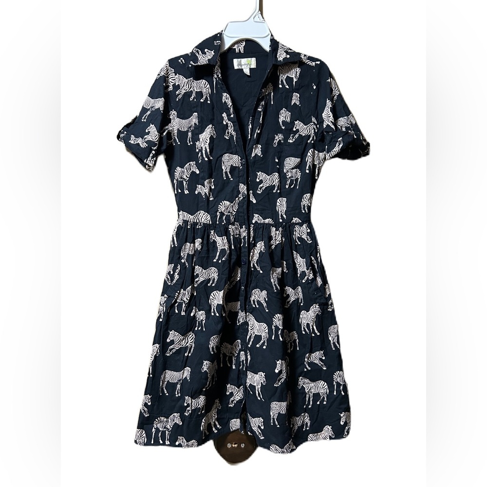 Black Porridge/Anthropologie Dress 0 Zebras And Pockets Novelty Animal Print